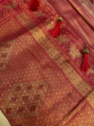 Tissue Bridal Semi Silk with Swarovski work (Lavender)
