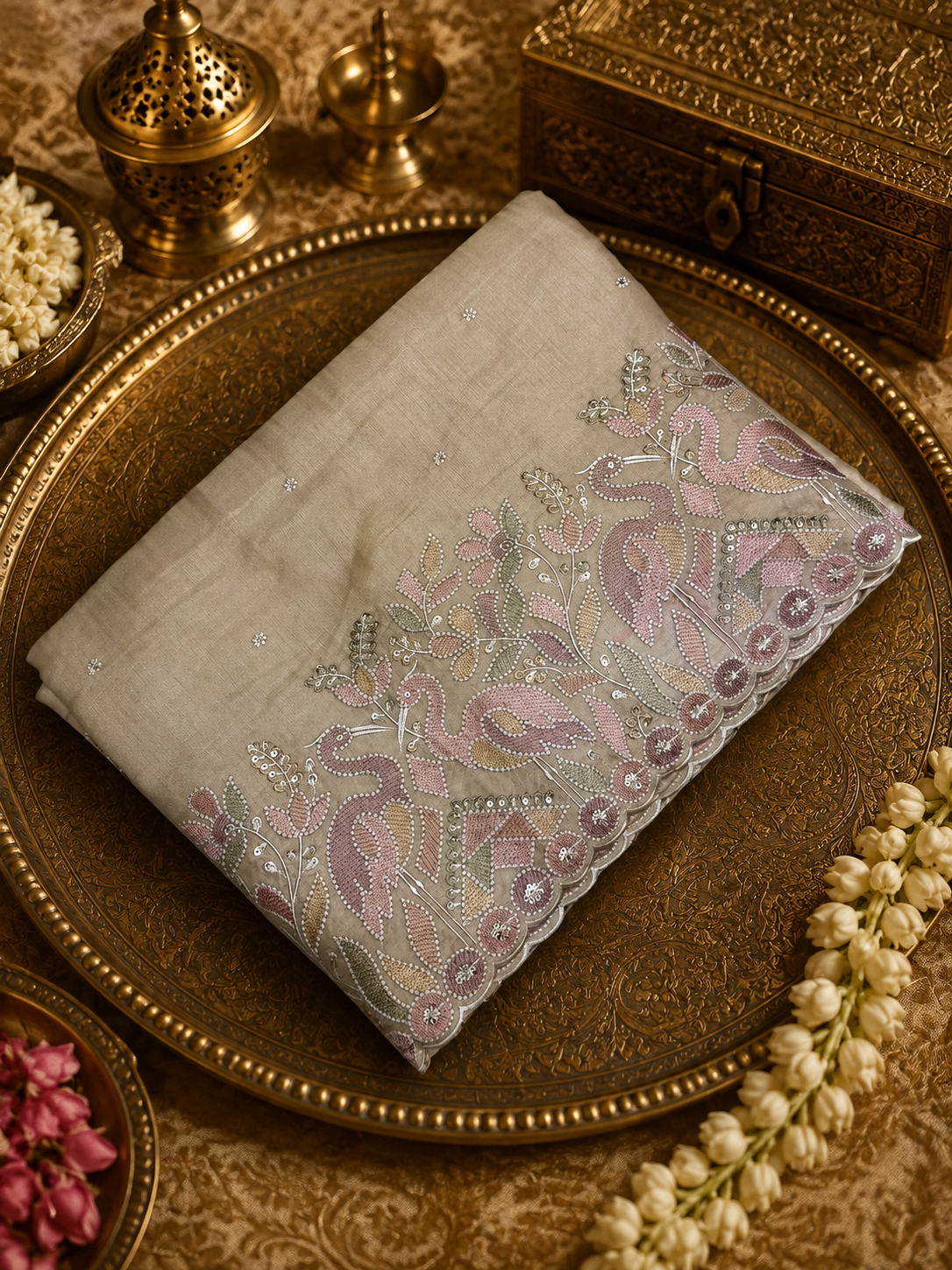 Premium quality soft Tussar saree with thread embroidery