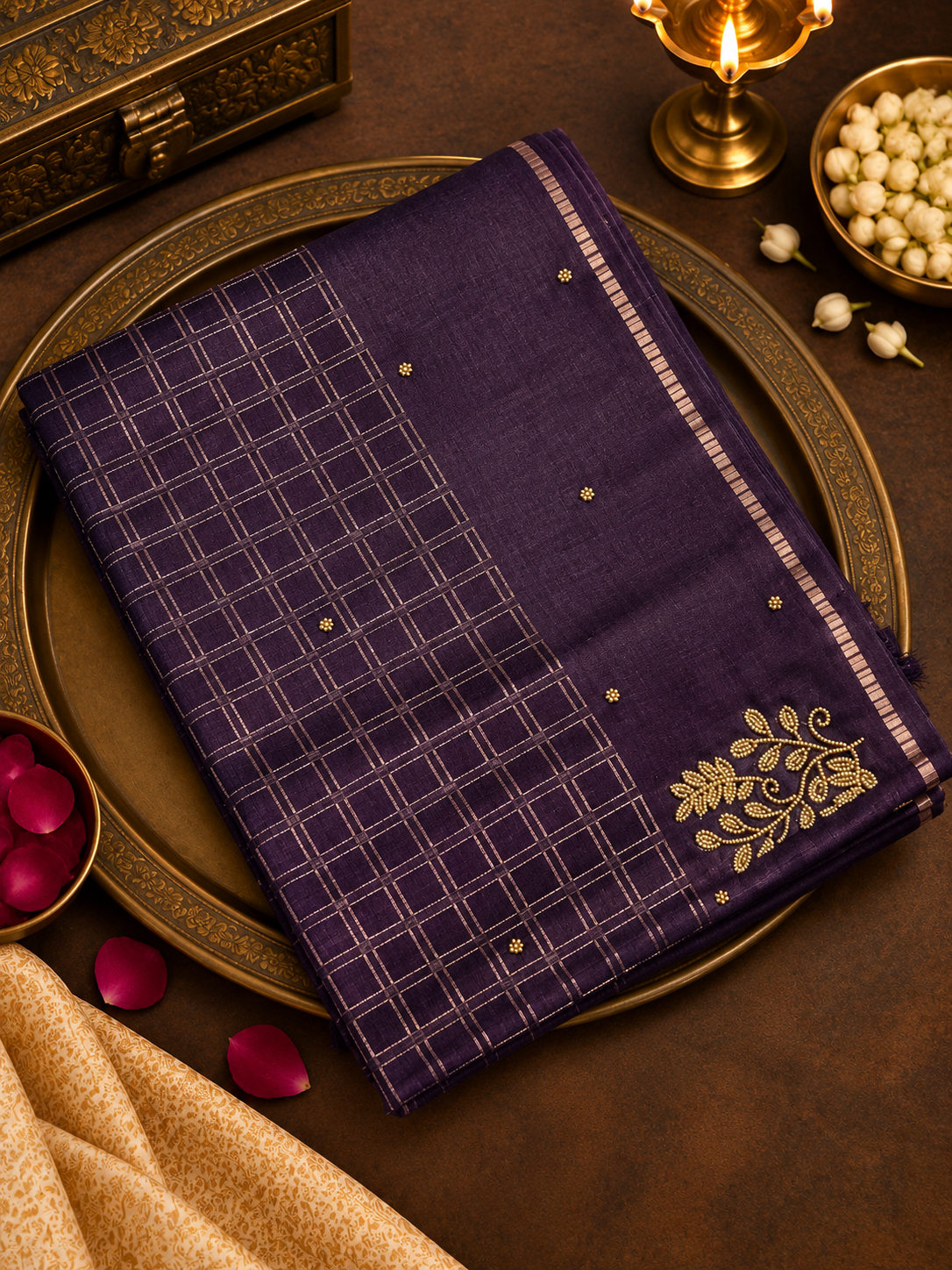 Premium Tassar Saree With Moti Work - 902222