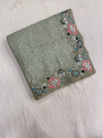 Pure Chinnon Saree with sequence work