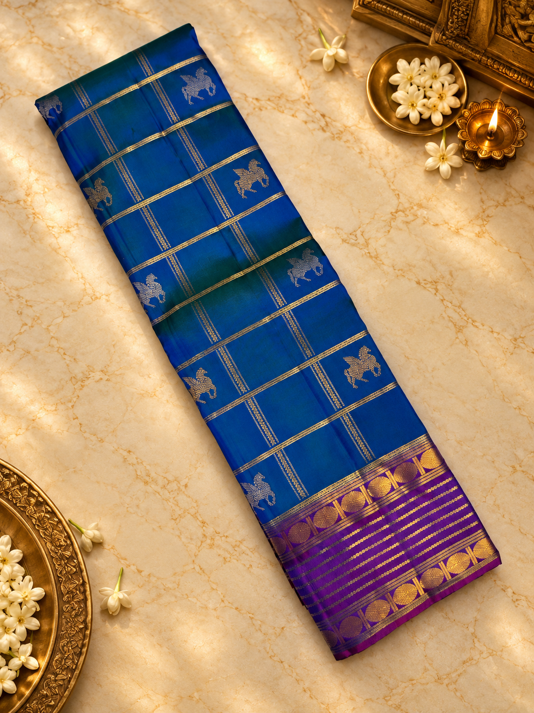 Pure 1G gold zari handloom Kanjeevaram Silk Saree- Silk mark certified- PS2415