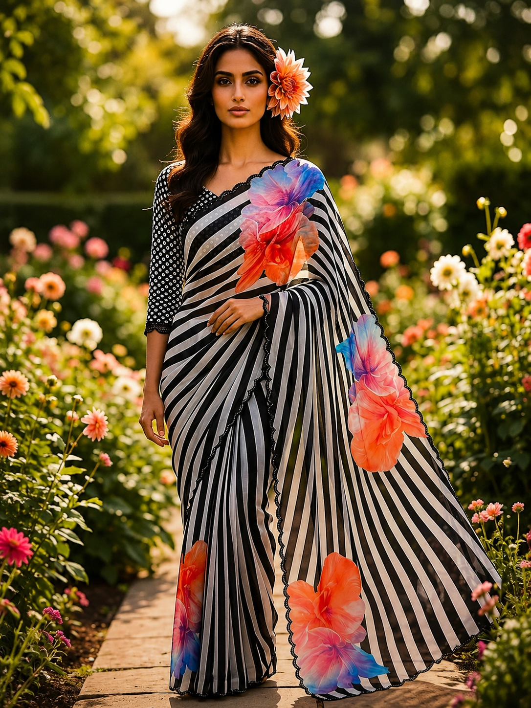 Premium Crepe Organza Saree