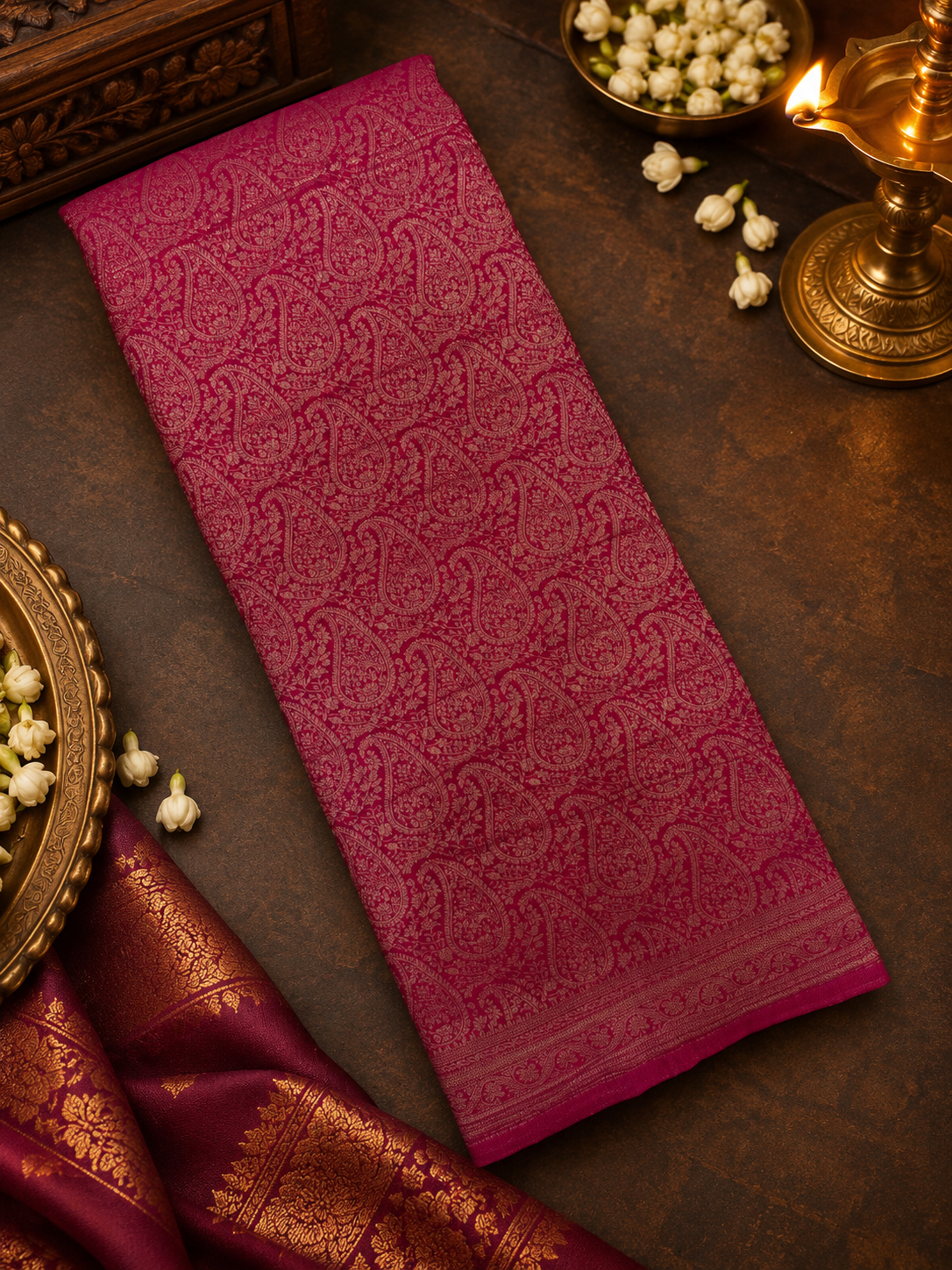 Pure Mix Mysore Crepe Silk Saree in brocade design- 902595 Reddish pink