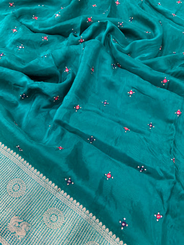 Pure crepe chinnon saree with cutdana work