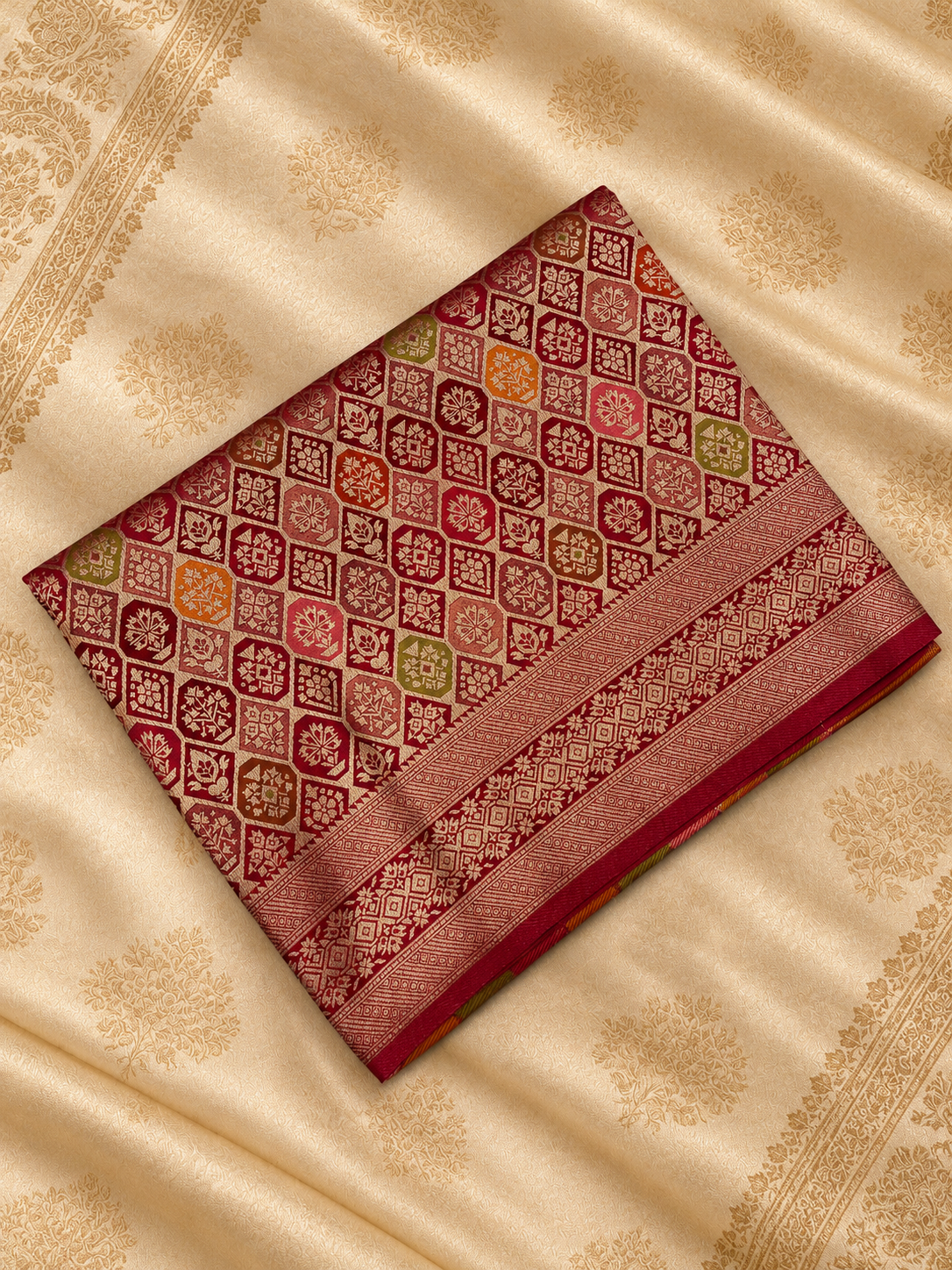 Premium Banarasi Crepe Satin Silk Saree (maroon) -902692