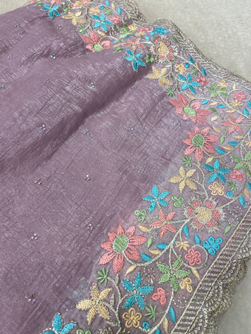 Premium Crush Organza Saree (Lavender)