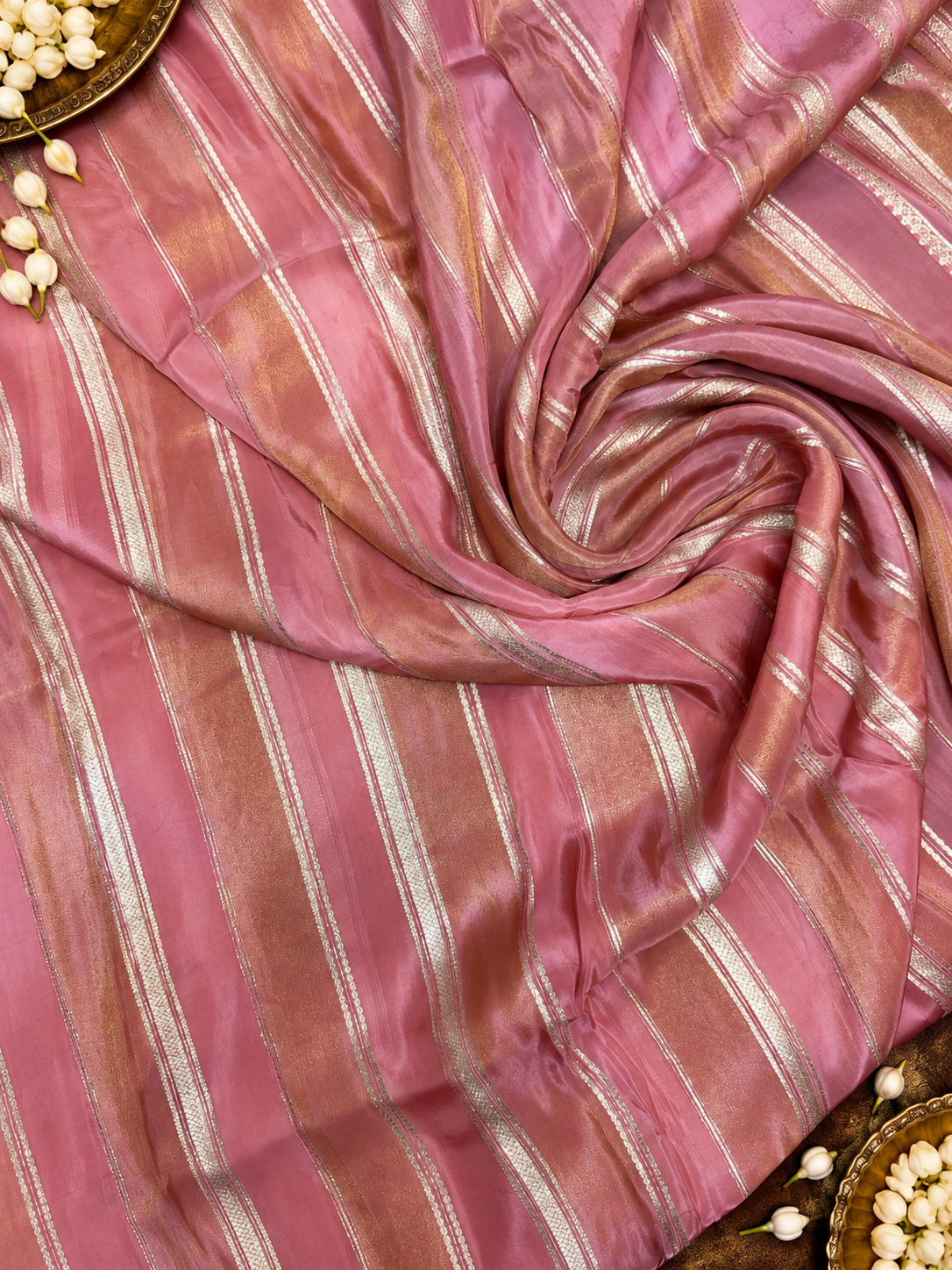 Pure Chinnon crepe Saree- 902563 Peachish pink