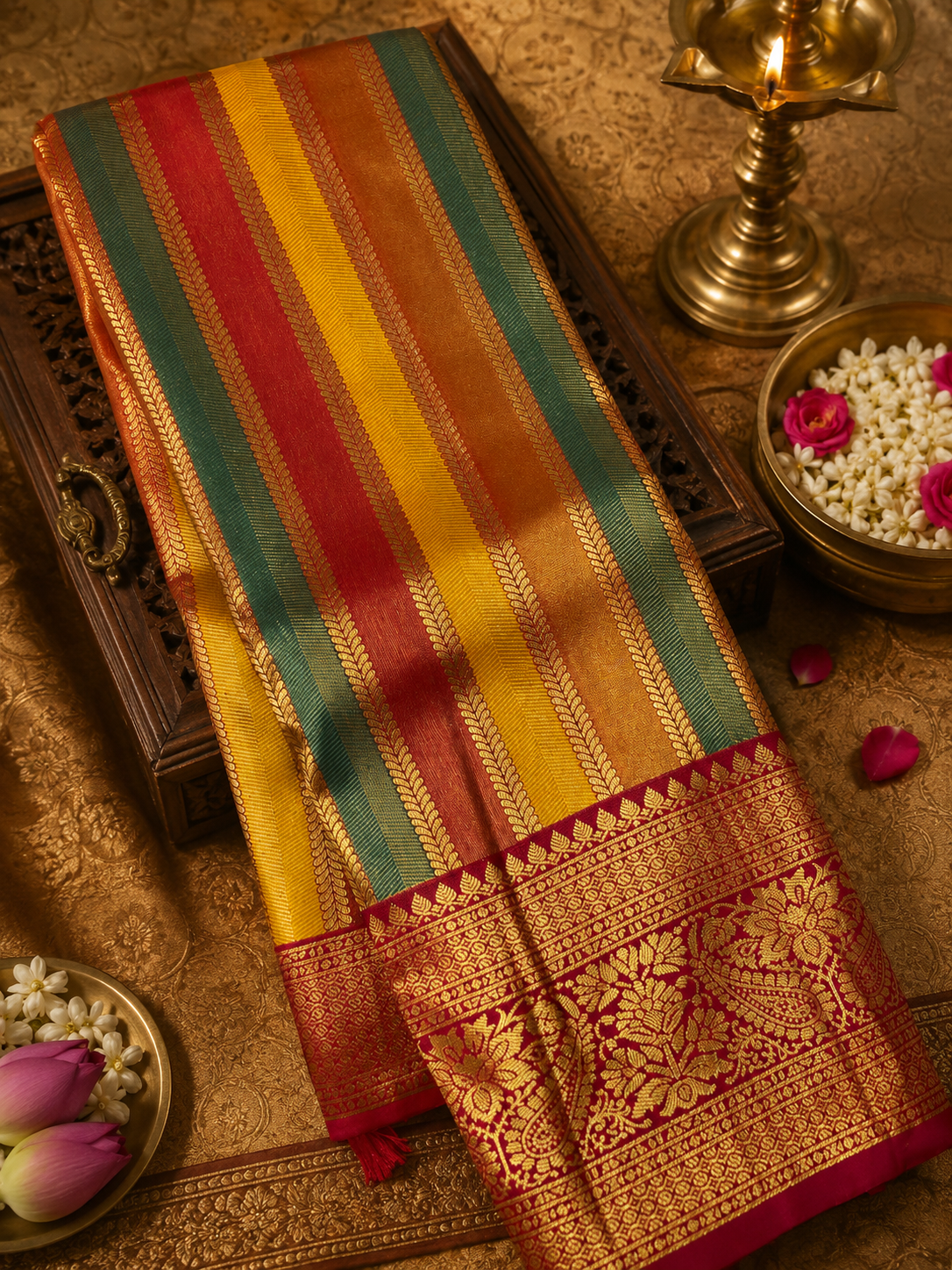 Premium Mini Kanchi Multicoloured Silk Saree