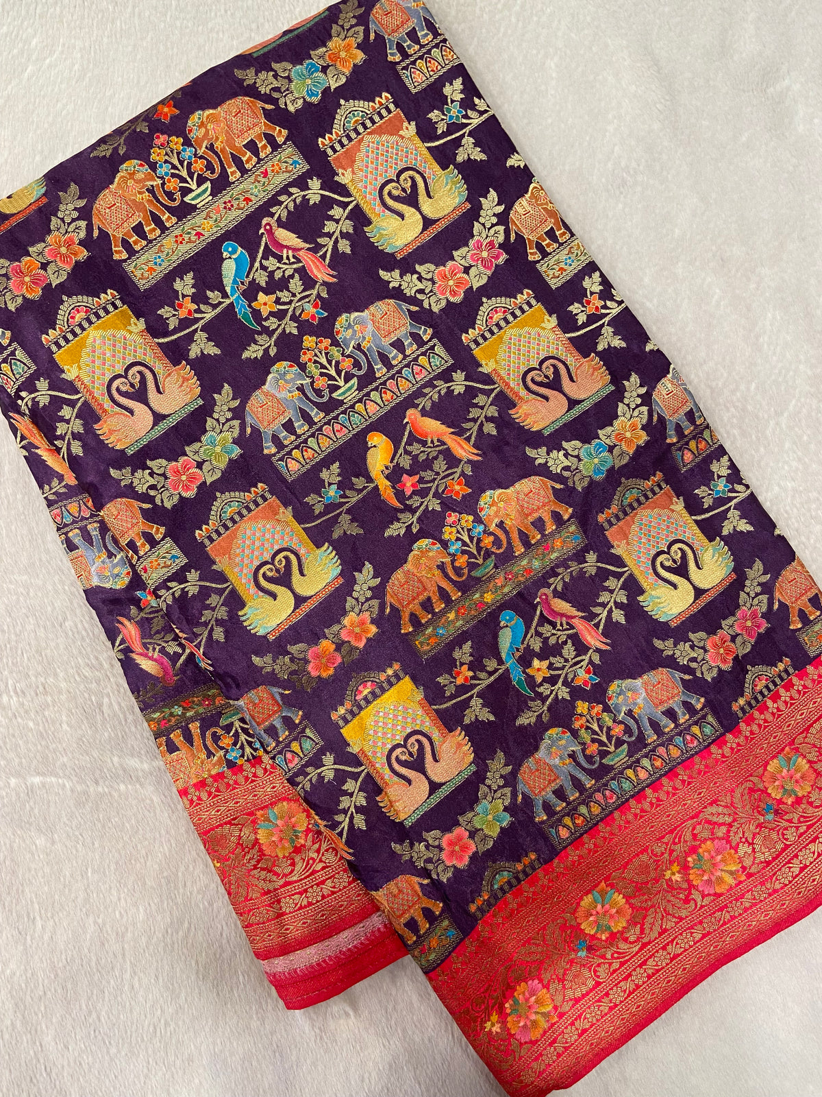 Pure Banarasi Crepe Satin Kalamkari Saree