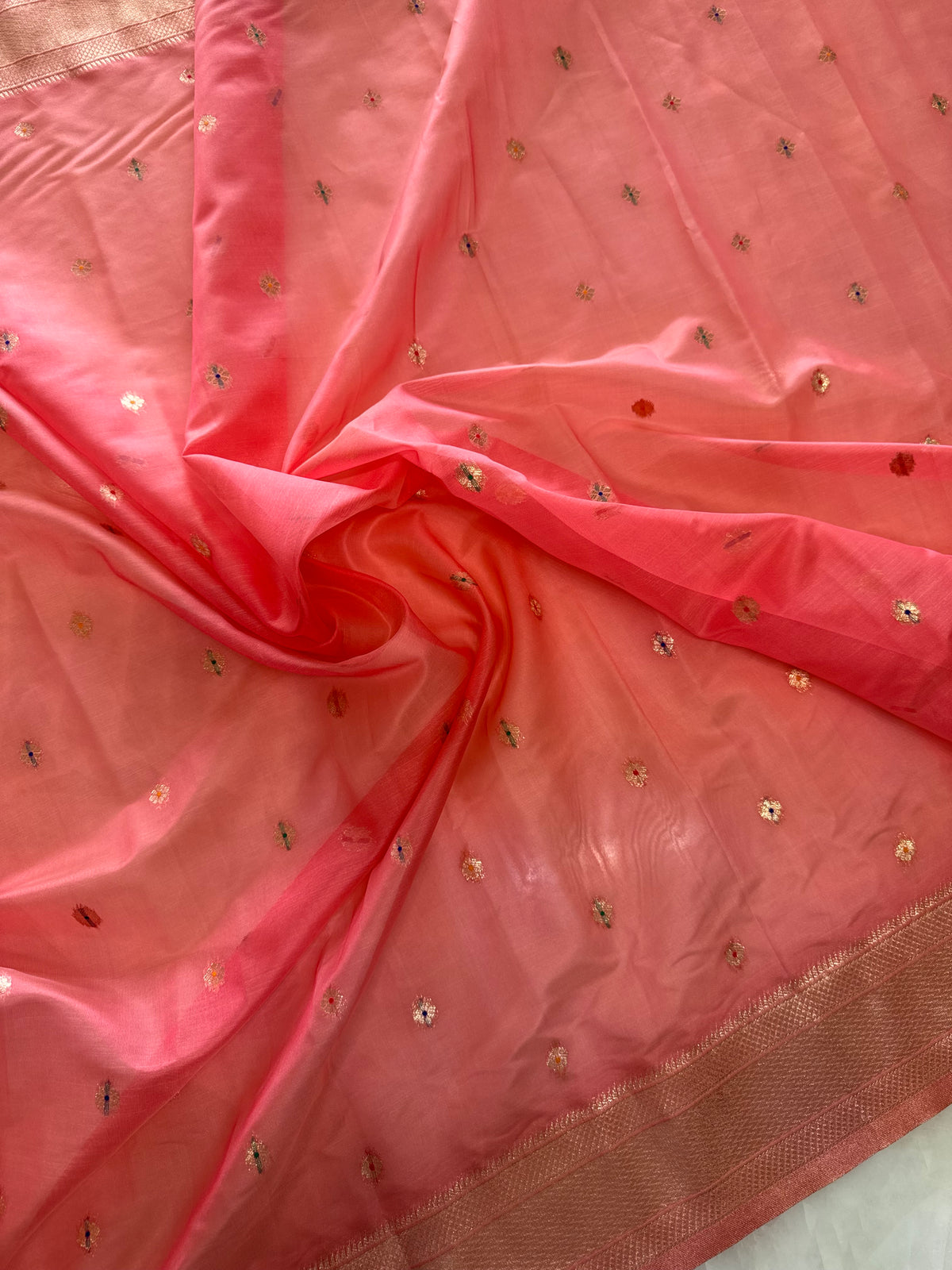 Premium quality semi Paithani silk by Organza- Peachish pink- 902472