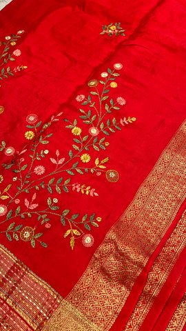 Premium Chanderi With Kaatha Work Saree ✨