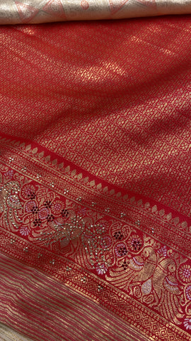 Tissue Bridal Semi Silk with Swarovski work (Cream)