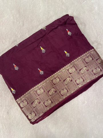 Pure crepe chinnon saree with cutdana work