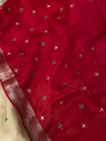 Pure crepe chinnon saree with cutdana work