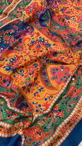 Banarasi Kalamkari Saree With Mirror Work