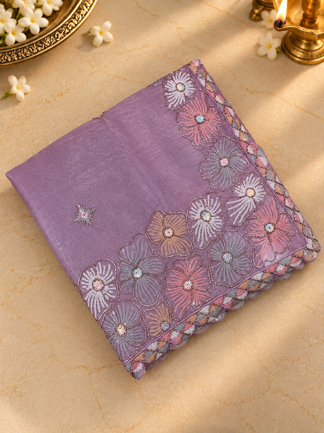 Premium Crush Organza Saree 💜- 902344