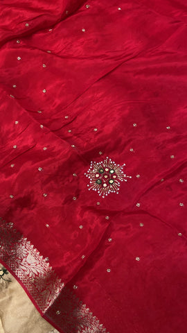 Pure crepe chinnon saree with cutdana work