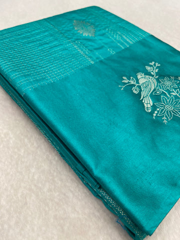 Premium crepe satin silk saree (distemper green)