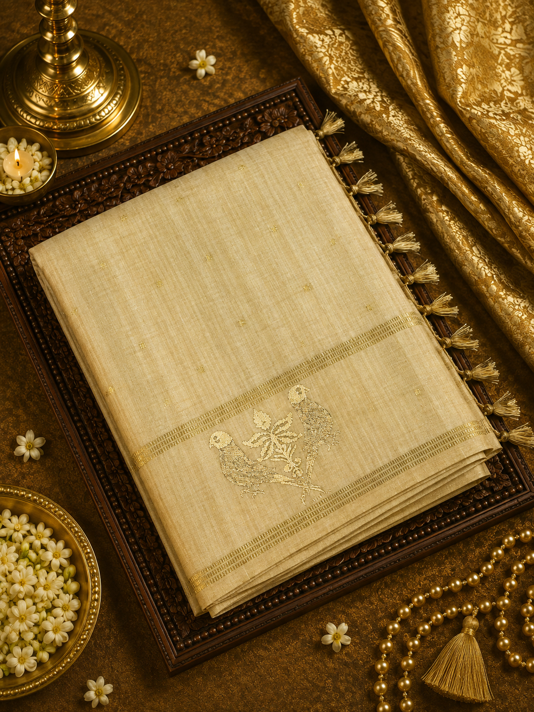 Premium Tassar Saree With Embroidery