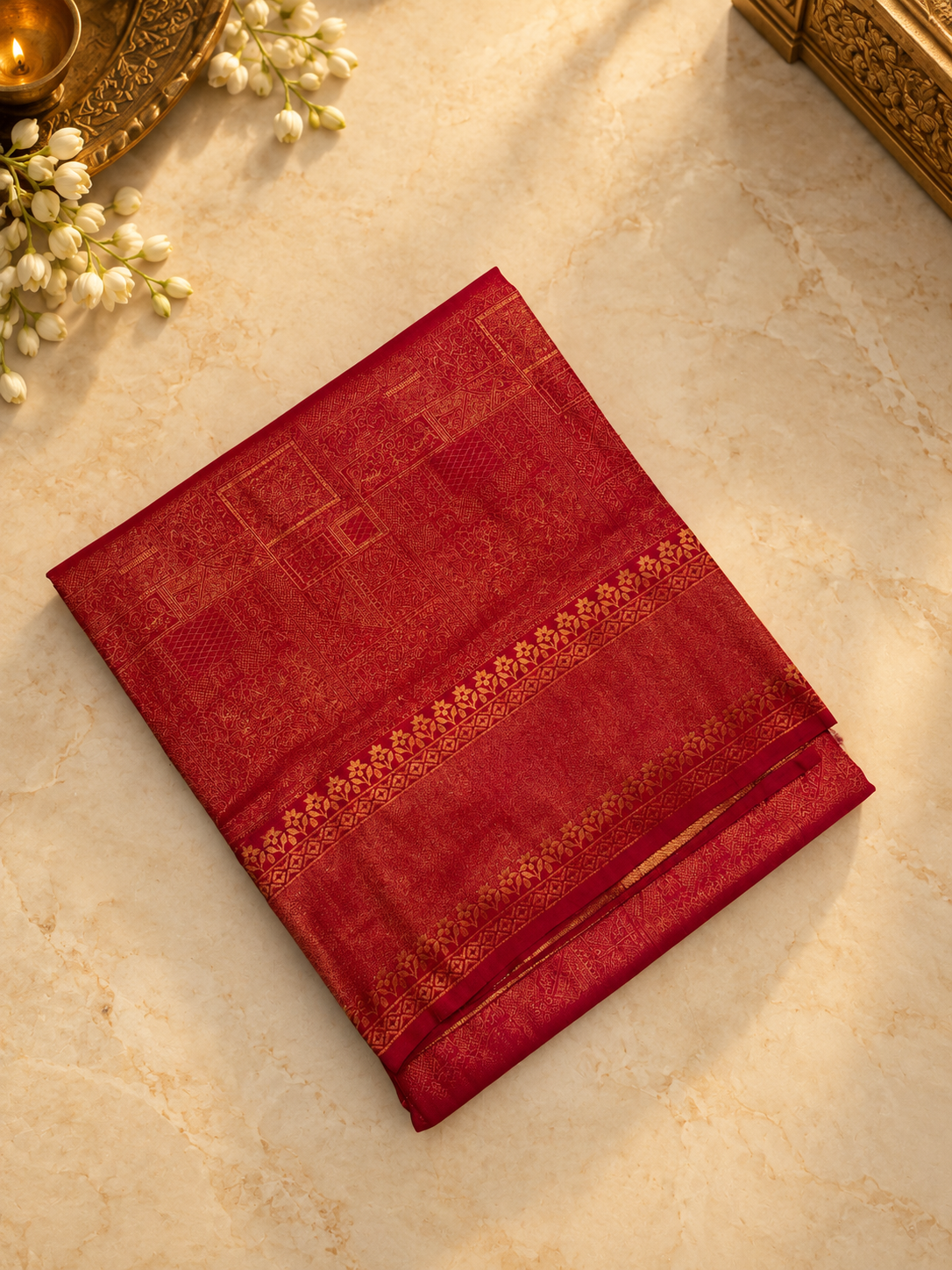 Premium quality semi tissue kanjeevaram silk saree- 902695 Reddish pink