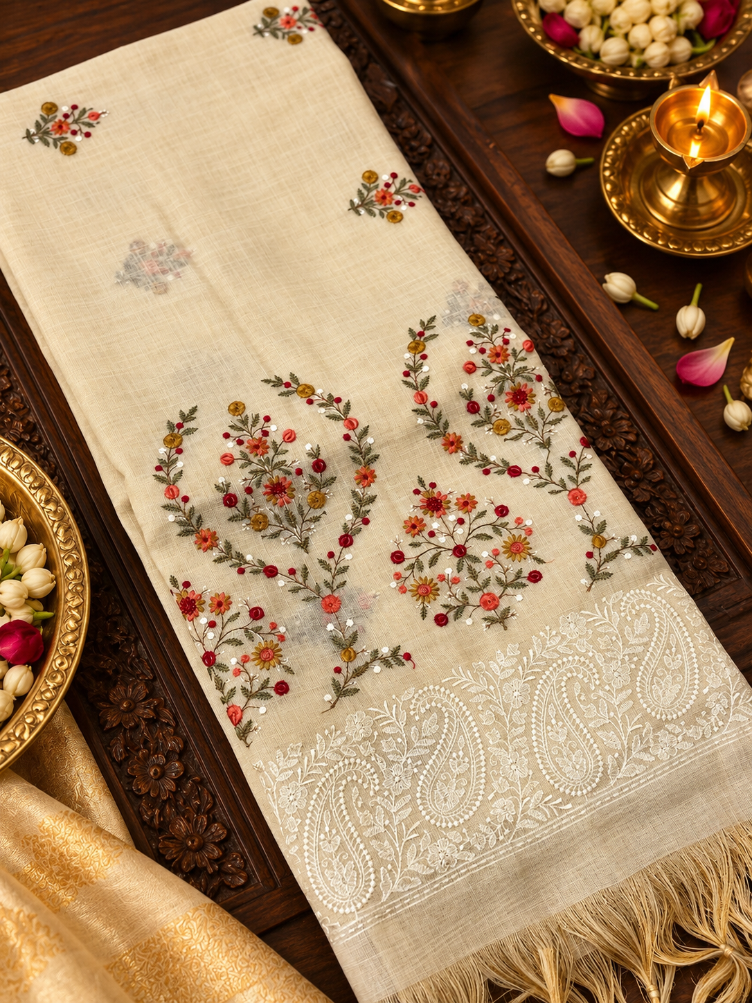 Premium Kora Organza With Kaatha Work Saree - 902509