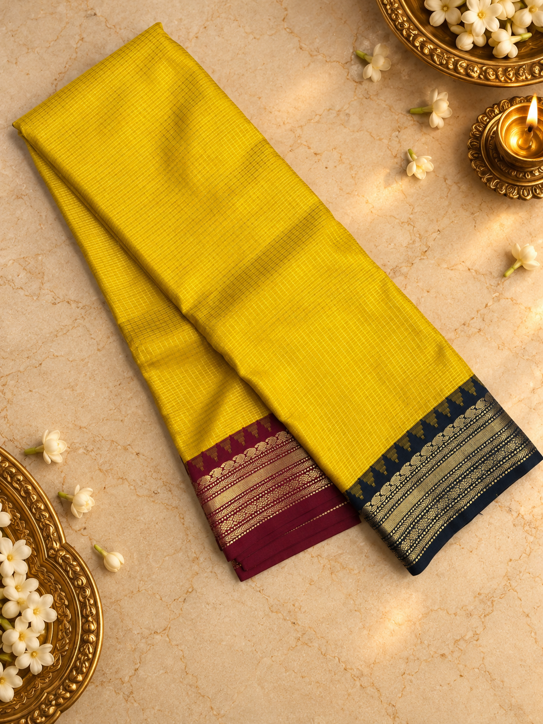 Premium Mini Kanchi Silk Saree In Ganga Jamuna Border- RF1317