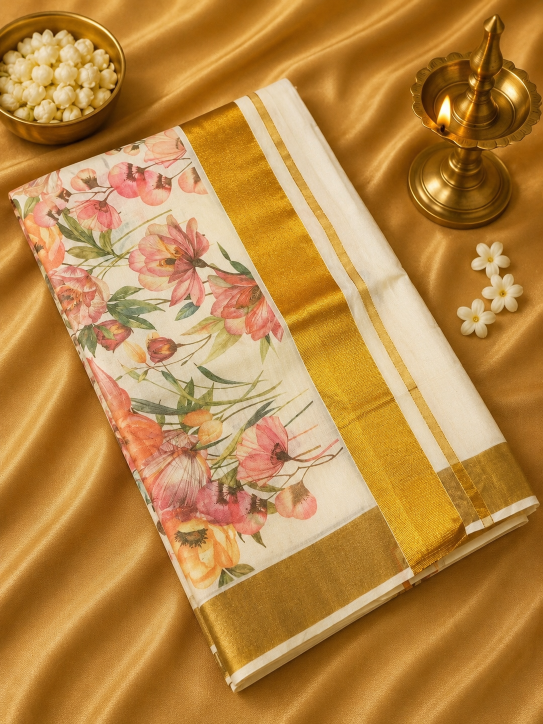 Kerala Cotton Digital Floral Print Saree
