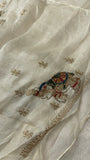Premium Crush Organza Saree (Cream)  - 902658