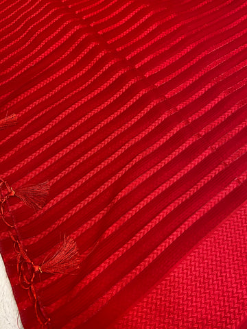 Hot Red Chiffon Saree