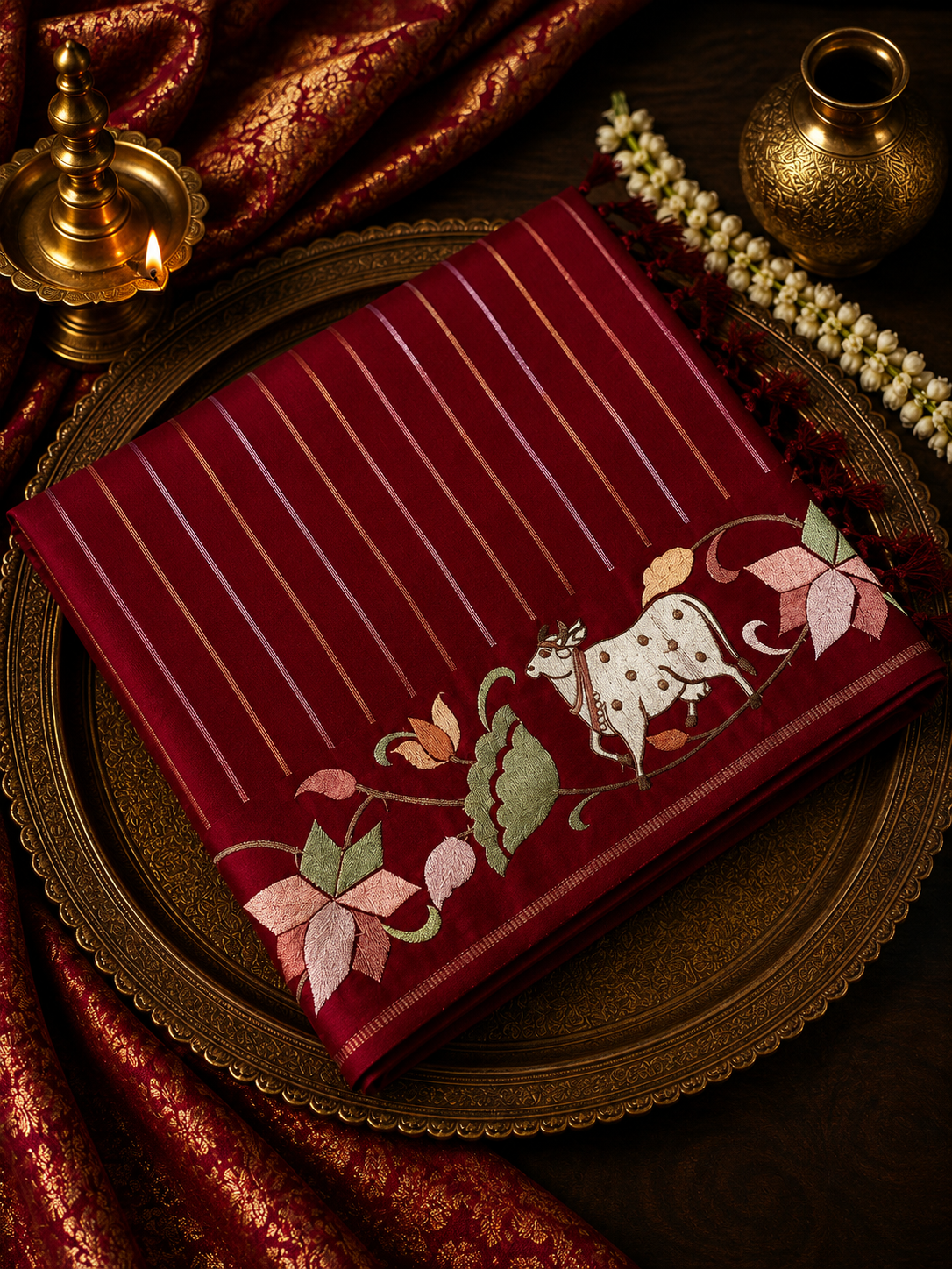 Premium Tassar Saree With Embroidery