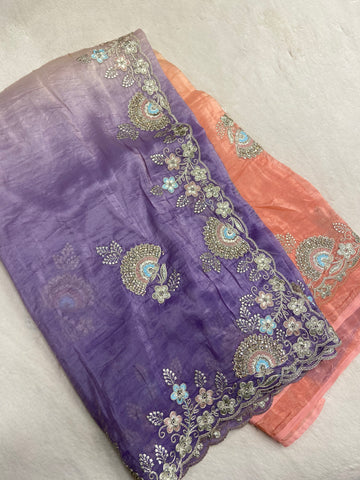 Designer Chinnon Saree With Work