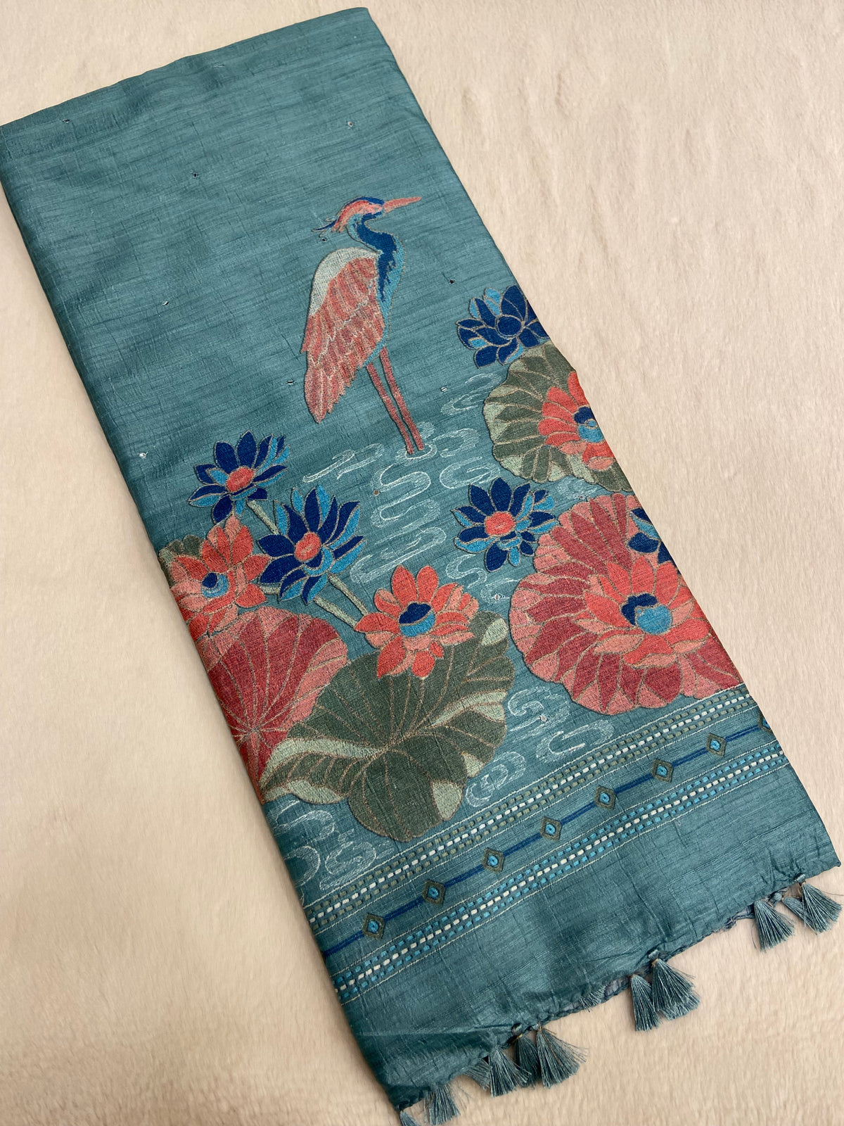 Tussar Silk Saree With Mirror Work