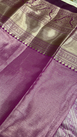 Half mix Kanjeevaram silk saree with pure hand katdana work blouse and double blouse