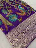 Premium Banarasi Crepe Kalamkari Saree💜