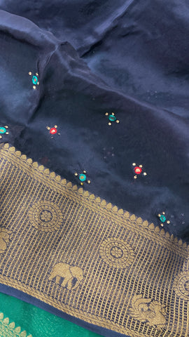 Pure crepe chinnon saree with cutdana work