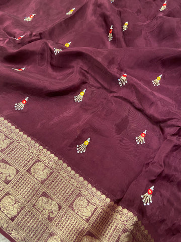 Pure crepe chinnon saree with cutdana work