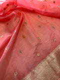 Premium quality semi Paithani silk by Organza- Peachish pink- 902472