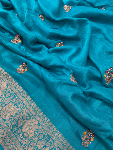 Pure crepe chinnon saree with cutdana work