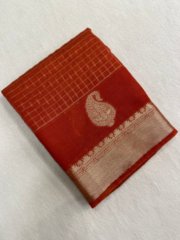 Premium Chanderi Saree (Rust)