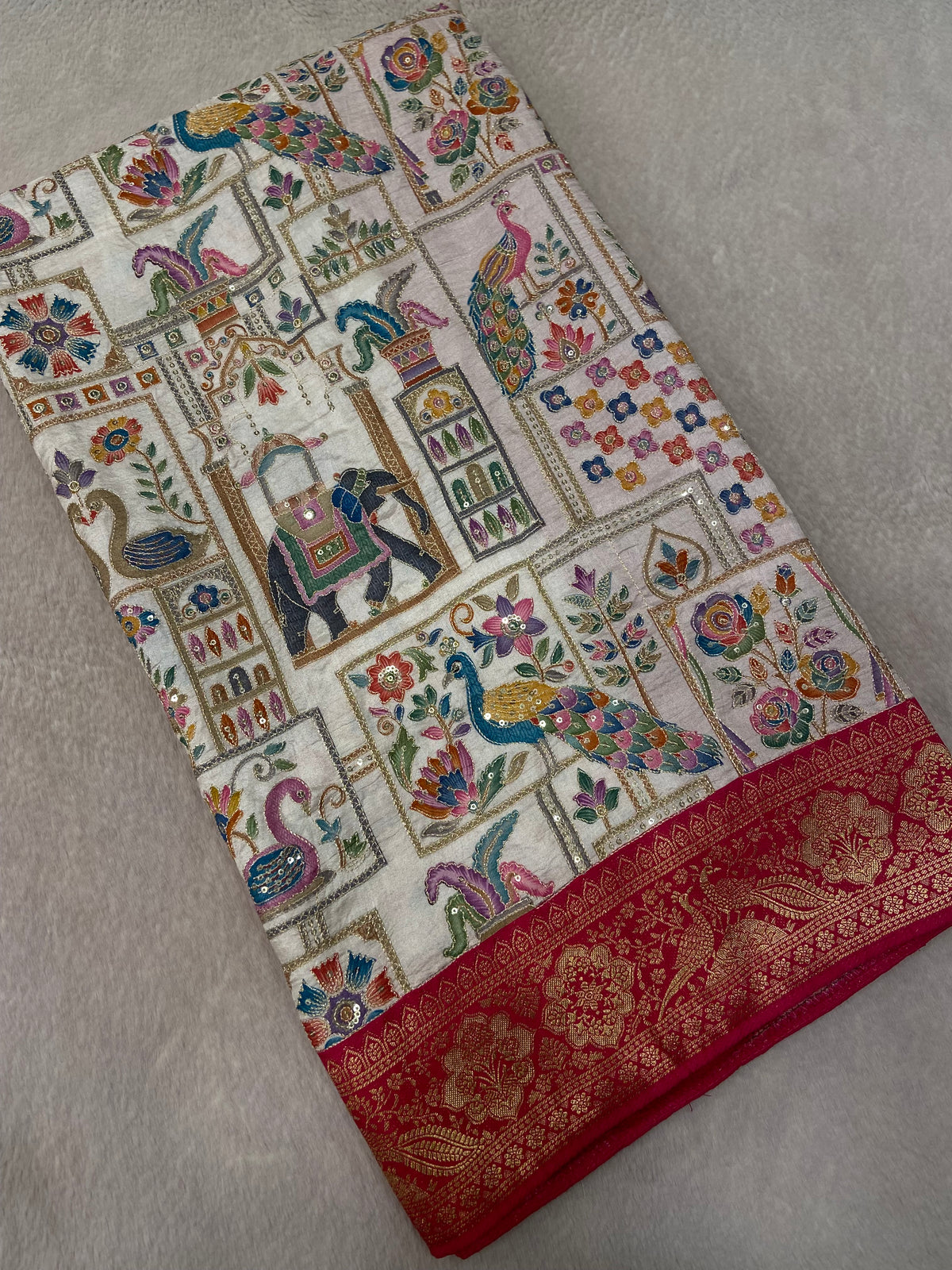 Premium Banarasi Crepe silk Saree With Appliqué Work