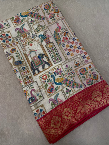 Premium Banarasi Crepe silk Saree With Appliqué Work