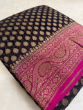 Pure crepe khaddi Banarasi saree- Silk mark certified- Black