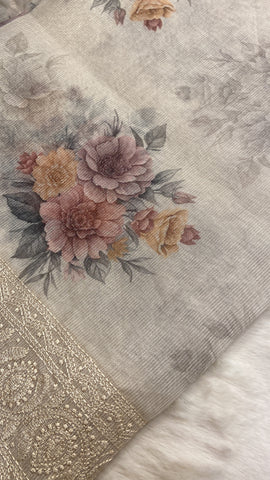 Premium soft digital print embroidered organza