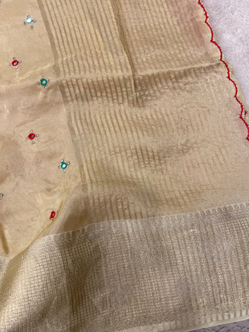 Pure crepe chinnon saree with cutdana work