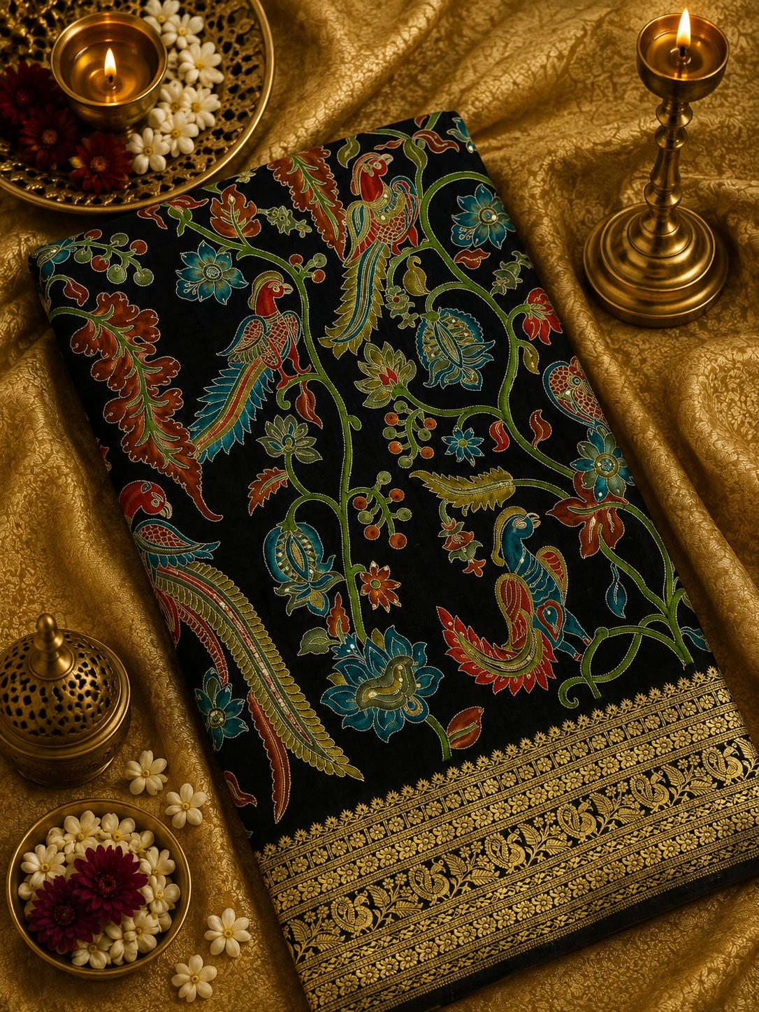 Premium Banarasi Crepe Kalamkari Saree🖤