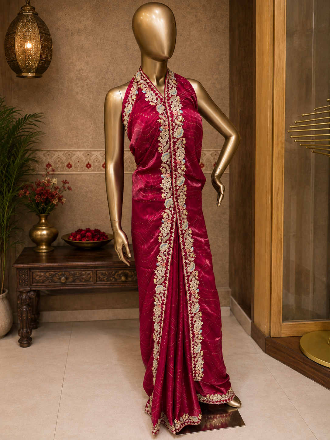 Premium Satin Crepe With Bandhini Border