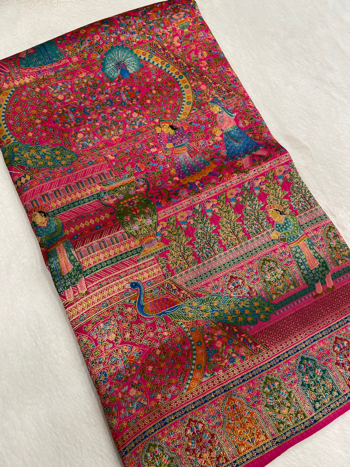 Premium Banarasi crepe Kalamkari saree