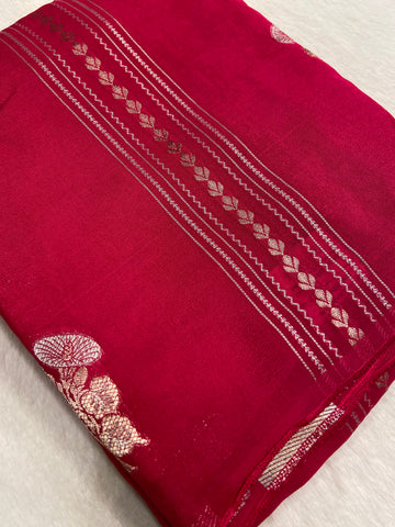 Pure Chinnon Saree (Pink)