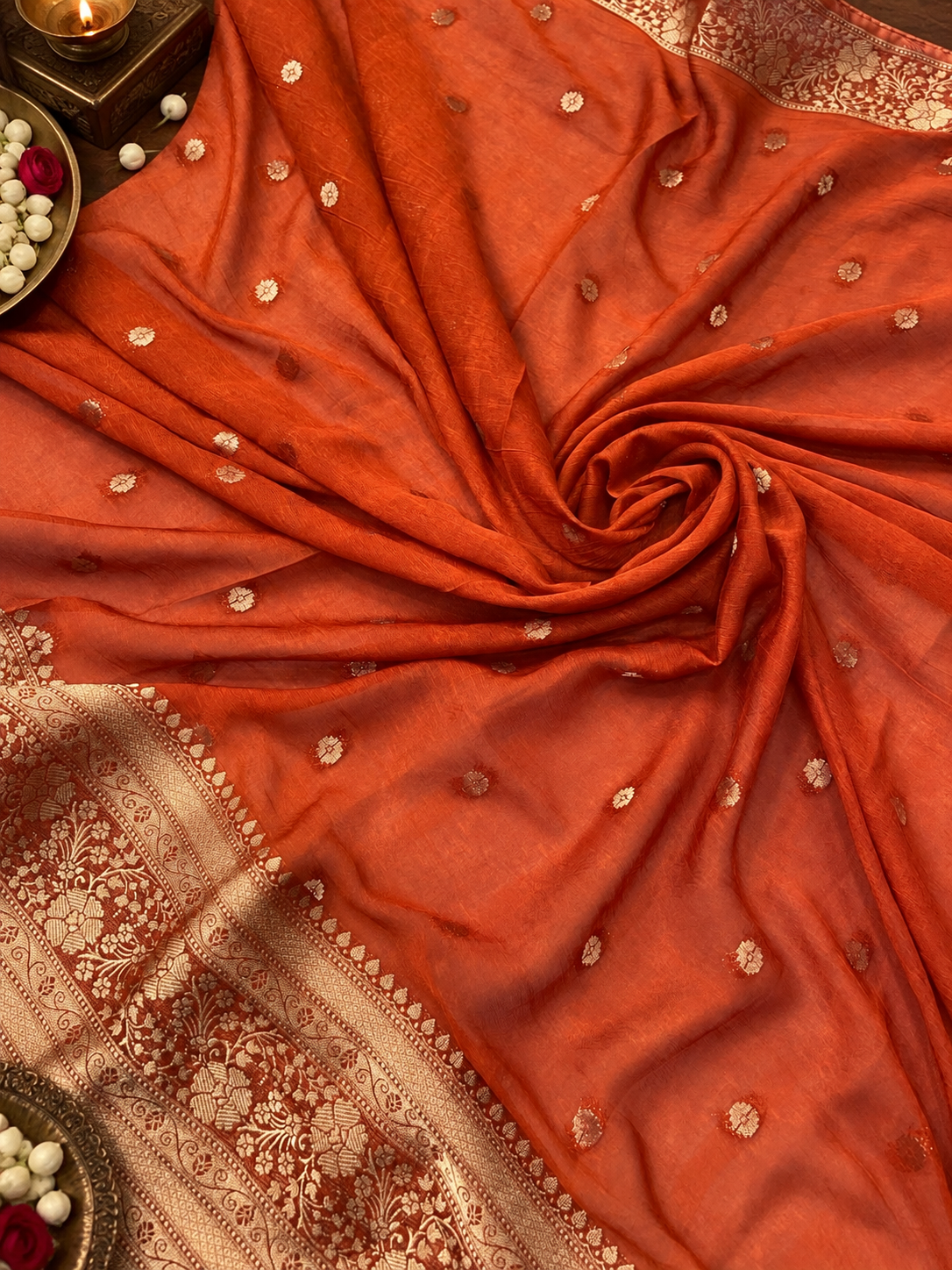 Premium Dola Silk Saree- 902183 Rust Orange