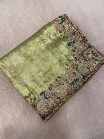 Bridal Soft Tissue Saree With Scallop Border💚